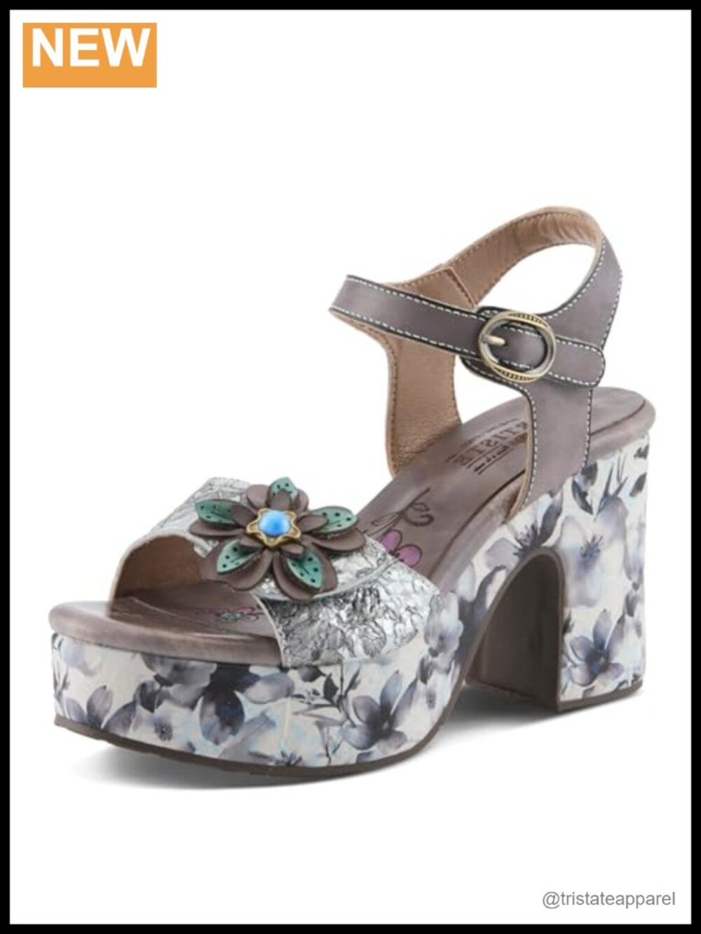 Hand Painted Leather Platform Sandal with Floral Accents and Cushioned Insole